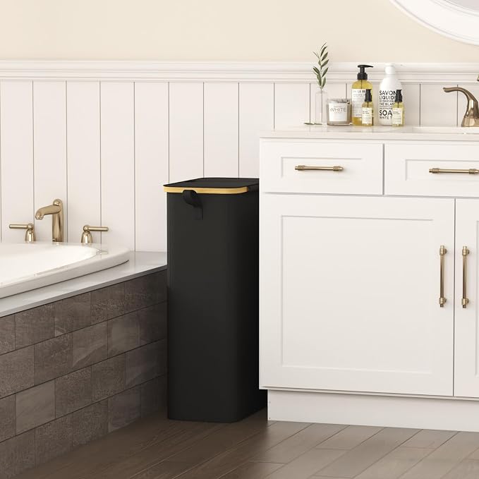 Lifewit 75L Slim Laundry Hamper with Lid, Narrow Laundry Basket with Removable Bag & Bamboo Handles, Fodable Thin Dirty Clothes Hamper for Laundry Collapsible Bin for Bathroom Bedroom Dorm, Black - Image 2