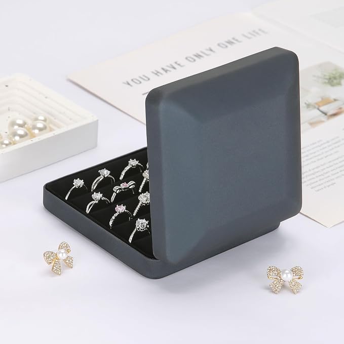 KUKUVR Ring Storage Organizer Box for Multiple Rings, Travel Portable Jewelry Ring Stud Earring Case, Ring Tray Holder Showcase Display Case (Deep Blue) - Image 5