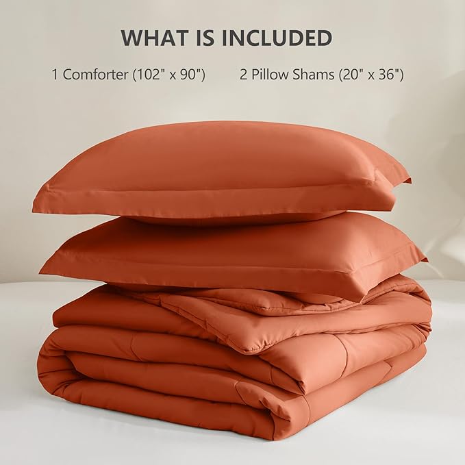 CozyLux King Size Comforter Sets - Terracotta Comforter King Size, 3 Pieces Burnt Orange Box Stitched Bed Set for All Seasons, Soft Bedding Sets with 1 Down Alternative Comforter and 2 Pillow Shams