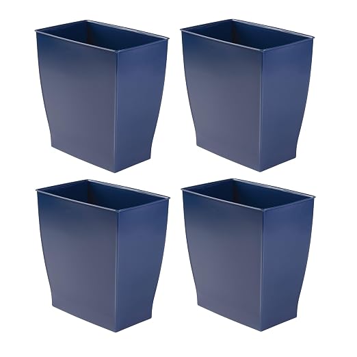 iDesign Small Plastic Bathroom Trash Can, Slim Rectangle Garbage Bin for Bedroom, Office, Dorm, 4-Pack, Navy Blue by iDesign