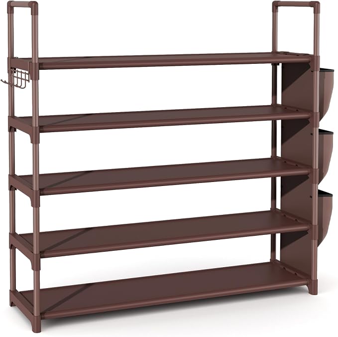 VILICK Shoe Rack for Closet Shoe Organizer Space Saver Storage for 20-25 Pair Shoe Shelf with Hook and Side Pocket Free Standing 5 Tier Shoe Rack Organizer for Entryway,Small Spaces, Brown - Image 8