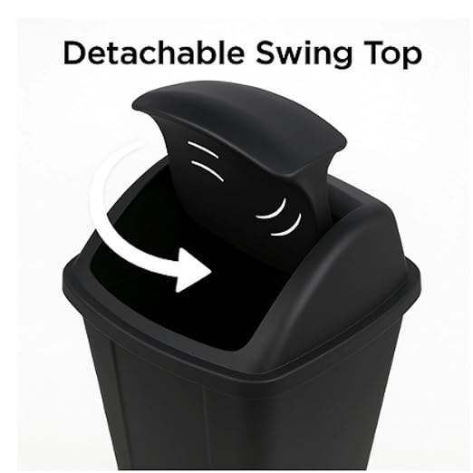 13 Gallon Swing Top Trash Can - Black Plastic Kitchen Garbage Bin with Lid - Image 5