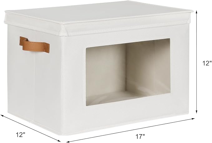 Univivi Storage Boxes with Lids Fabric Foldable Storage Bin for Clothes, [3-Pack] Closet Organizer Containers boxes with Handles for Home, Bedroom, Closet Storage (Beige,17” x 12” x 12") - Image 2