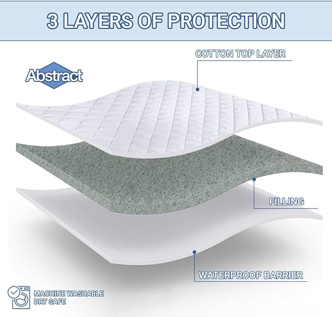 Abstract Waterproof Mini Crib Mattress Protector - Quilted, Fitted Cover for Bassinet - Breathable Crib Mattress Pad - Noiseless- Machine Washable - 24" x 38" Mini Crib, White