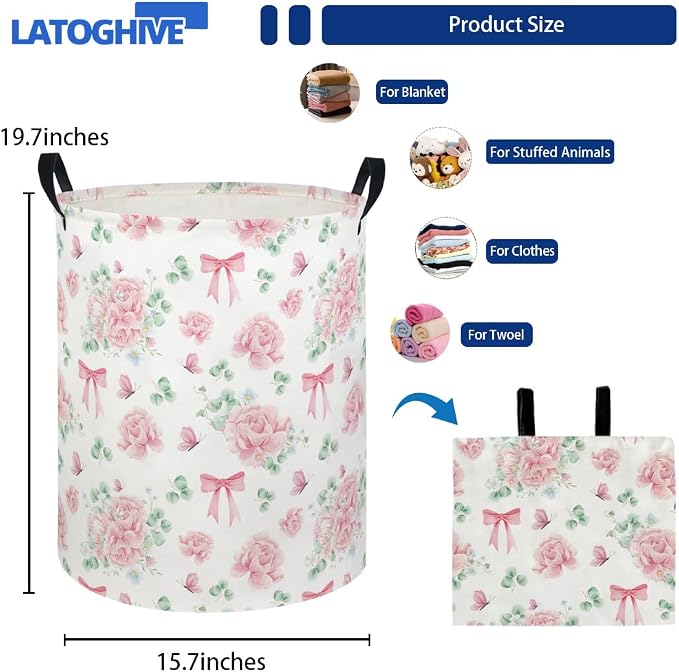 Baby Laundry Hamper kids laundry Basket Waterproof Laundry Bag for Bedroom Toy Clothes Organizer Room Décor(Bowknot Flower) - Image 2