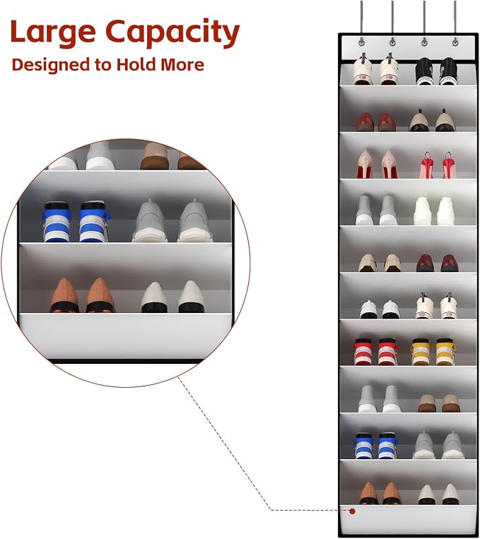 KEEPJOY 10 Tiers White Over Door Shoe Organizer Storage, Hanging Shoe Holder for Door with Large Deep Pockets, Fit 20-30 Pairs Shoe Rack for Sneakers, Boots (White) - Image 6