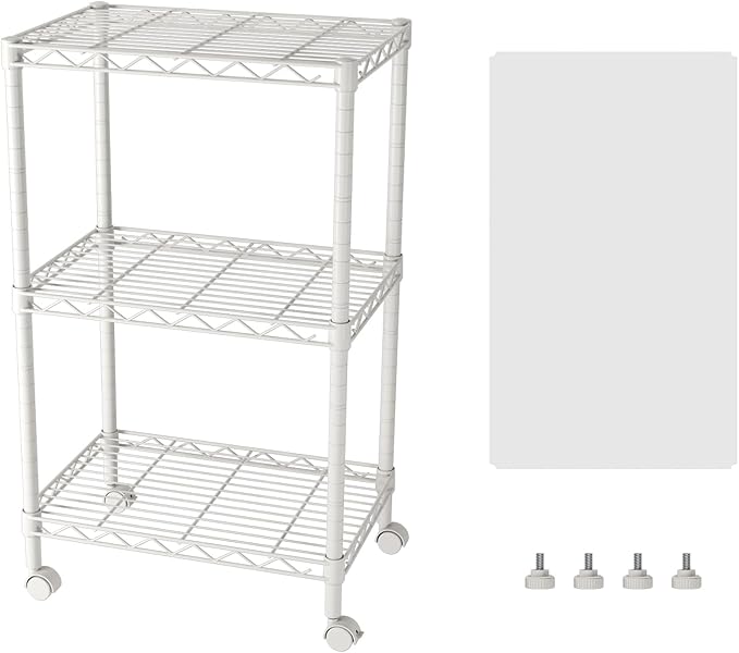 SINGAYE 3 Small Shelves Storage Shelf Wire Shelving Unit Metal Shelf Adjustable Organizers Storage Shelving with Wheels for Bathroom Laundry Room Kitchen Pantry11.5”D x 17.5”W x 30.5”H White by SINGAYE