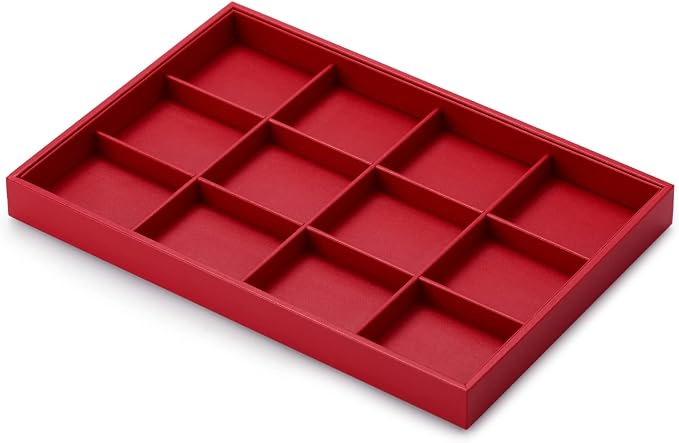 Oirlv Gorgeous Red Leather Jewelry Tray 12 Grid Jewelry Drawer Organizer Bracelet Earrings Watches Storage - Image 7