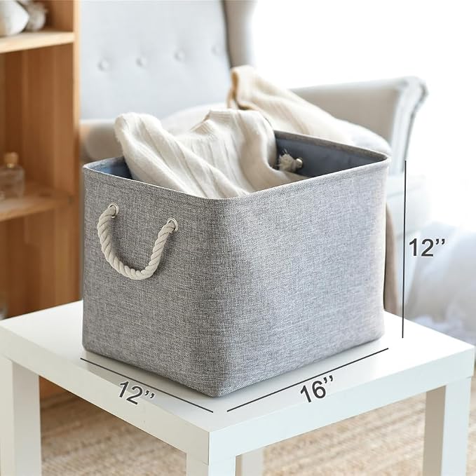 TheWarmHome Storage Basket for Organizing - 16x12x12 inch 3 Pack Fabric Storage Cubes, Cube Storage Bin for Shelves Closet Organizer Cloth Gift Toy (Grey) - Image 5