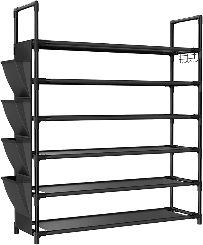 LANTEFUL 6 Tier Shoe Rack, Shoe Organizer Storage for 24-30 Pairs Shoe and Boot, Long Shoe Shelf with Hook and Side Pocket Free Standing Tall Shoe Rack Organizer for Closet, Entryway, Dorm - Image 8