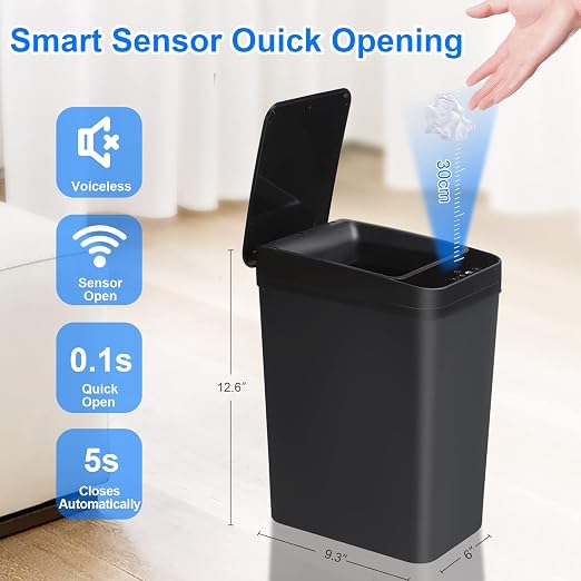 Anborry Bathroom Touchless Trash Can 2.2 Gallon Smart Automatic Motion Sensor Rubbish Can with Lid Electric Narrow Small Garbage Bin for Kitchen, Office, Living Room, Toilet, Bedroom, RV - Image 4