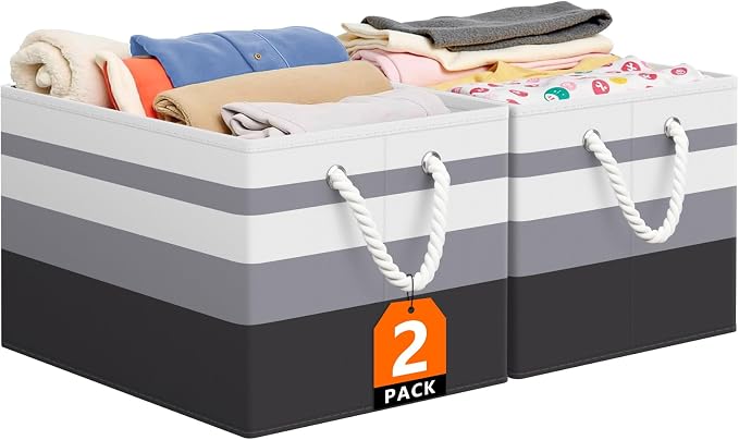 StorageTastic Storage Bin,Collapsible Storage Basket For Organizing,Large Storage Boxes With Rope Handles,Storage Containers,Gradient Grey,2 Pack by StorageTastic