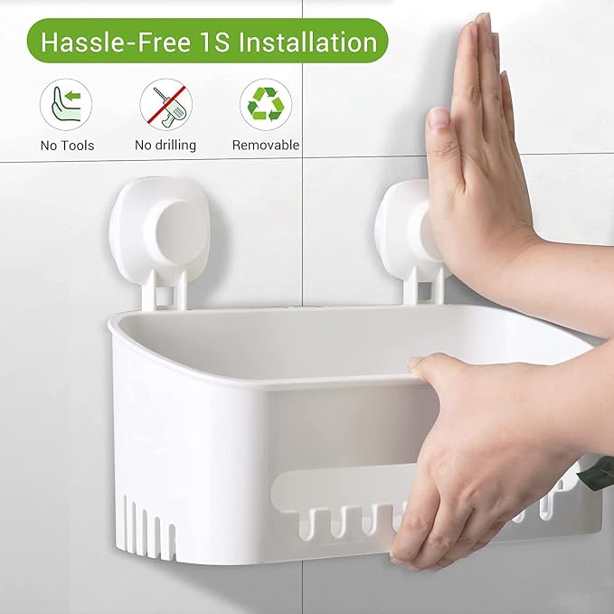 LUXEAR Suction Cup Shower Caddy - No Drilling Removable Shower Caddy - Powerful Suction Shower Organizer Max Hold 22lbs, Waterproof Suction Storage Basket for Bathroom & Kitchen - Image 3