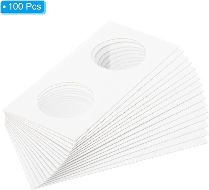 PATIKIL 2 x 2 Coin Flips, 100 Pack 31.5mm Cardboard Coin Holder Paper Coin Holders for Coin Collection Supplies Collector, White