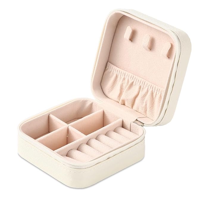 Neveika Portable Travel Mini Jewelry Box Leather Jewellery Ring Organizer Case Storage Gift Box Girls Women (white). by NEVEIKA