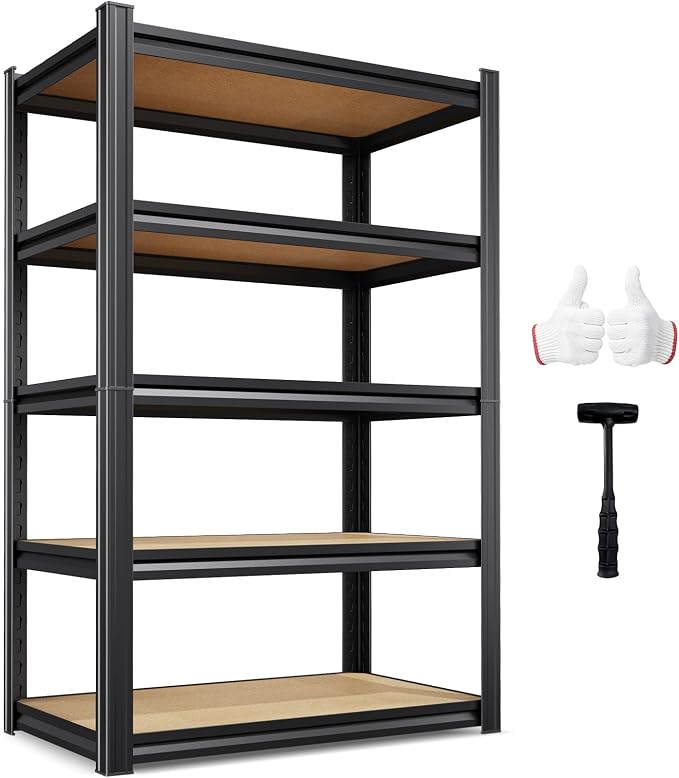 71.2"H Storage Shelves, 5 Tier Adjustable Wood Garage Shelving, Utility Tall Metal Shelving Unit, Easy to install Standing Garage Storage for Warehouse,Bedroom,Basement,31.5"W X 13.8"D X 71.2"H by KORVENA