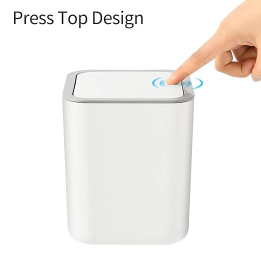 SUBEKYU 0.6 Gal Mini Desktop Trash Can with Lid, Small Square Countertop Garbage Bin, Plastic Tiny Tabletop Wastebasket for Office/Kitchen/Coffee Table, White - Image 3