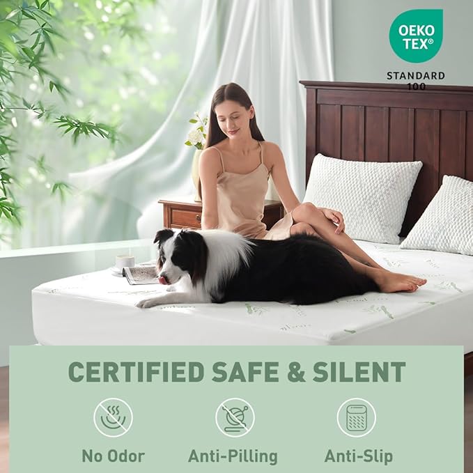 Cooling King Mattress Protector - 100% Waterproof & Noiseless Rayon Fiber Mattress Cover (76" x 80") Size Bed Soft, Breathable, Guards Against Spills Matterss Pad - Pockets Up to 21″