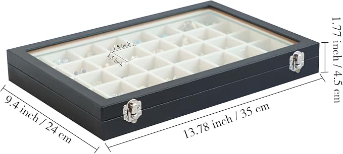 Stratalife Jewelry Organizer 40 Grid Beige Black Jewelry Tray with Clear Dust-proof Lid Velvet Earring Organizer Necklace Rings Holder Display Drawer Storage Case for Women - Image 4