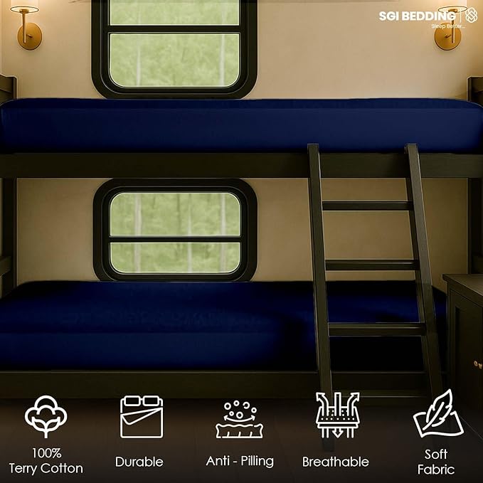 SGI bedding Waterproof RV Bunk Cot Bed Mattress Protector 24"x72" for Narrow Twin Camping Bed Mattress Pad Cover, Truck Sleeper & RV Beds - Soft, Noiseless, Breathable, 15" Deep Pocket - Navy Blue
