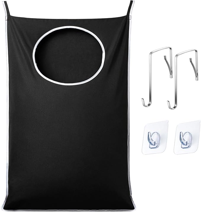 ANSTROUT XL Hanging Laundry Hamper Bags, Door Laundry Hamper with 2 Types of Hooks for Dirty Clothes, Save Bathroom Space Size:36.5x 22 Inch Hanging Laundry Storage Bag (Black) by ANSTROUT