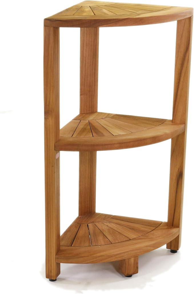 AquaTeak 12" Kai-Petite Teak Corner Shelf Stand - Shower Stand with 3 Tier Shelf for Bathroom - Durable Water Resistant Shower Organizer - Space-Saving Storage Shelves with Anti-Slip Feet by AquaTeak
