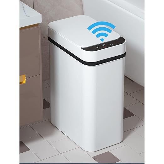 Yatmung 2.5 Gallon Smart Trash Can Sensor Motion - Touchless Bathroom Trash Can - Skinny Trash Bin with Lid - Electric, Narrow, Plastic, Auto Open - Small Slim Automatic Garbage Can (White) by Yatmung
