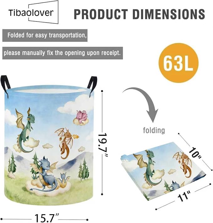 Baby Laundry Basket Baby Nursery Hamper Kids Laundry Basket Toy Storage Bin for Boys Room Decor Gift Baskets for Bedroom Bathroom(Flying Dinosaur) - Image 2