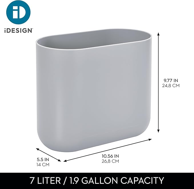iDesign Small Slim Plastic Bathroom Trash Can, Garbage Can for Bedroom, Office, Desk, Dorm, 2-Pack, Gray - Image 4