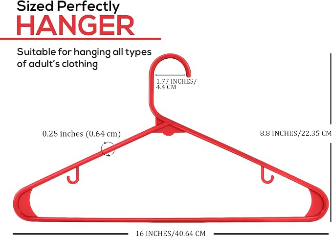 Utopia Home Plastic Hangers 200 Pack - Clothes Hanger with Hooks - Durable & Space Saving (Red) - Image 2
