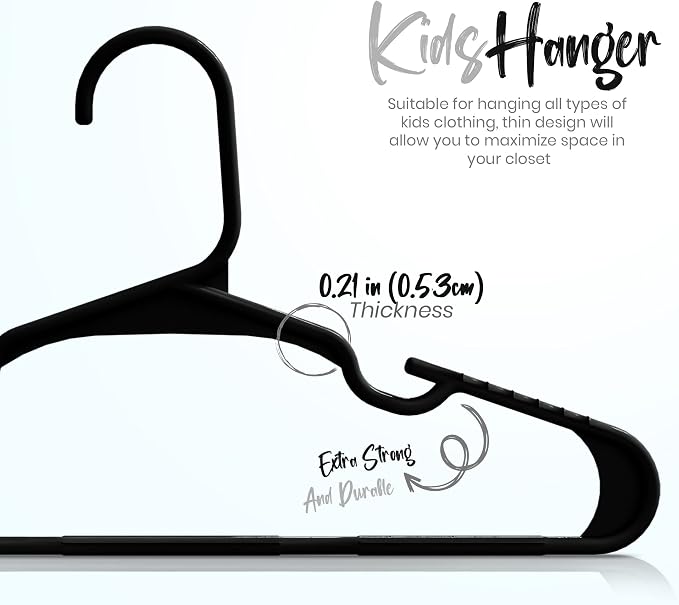 Utopia Home 60 Pack Kids Hangers - 11.5 Inch Plastic Baby Hangers for Closet - Childrens Hanger for Clothes & Infant Hanger for Closet - for Everyday Standard Use (Black) - Image 2