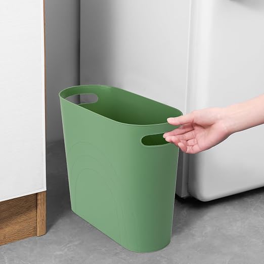 rejomiik Small Trash Can, 3.5 Gallon Slim Garbage Can Plastic Waste Basket with Handles Container Bin for Narrow Spaces Bathroom, Bedroom, Kitchen, Office at Home, Green - Image 4
