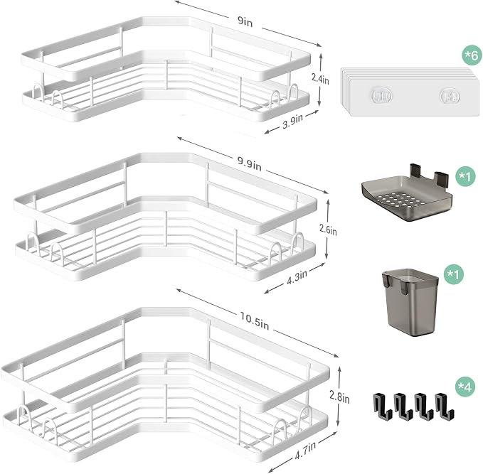AKTECKE Corner Shower Caddy Bathroom Organizer Adhesive Shower Rack Bathtub Shelves - 3Pack No Drilling Shower Shelf For Inside Shower - Rustproof Bath Tub Organizer Caddy - Image 6