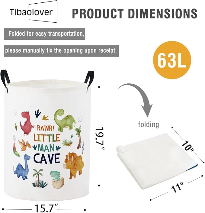 Baby Laundry Basket Baby Nursery Hamper Kids Laundry Basket Toy Storage Bin for Boys Room Decor Gift Baskets for Bedroom Bathroom(Dinosaur) - Image 6