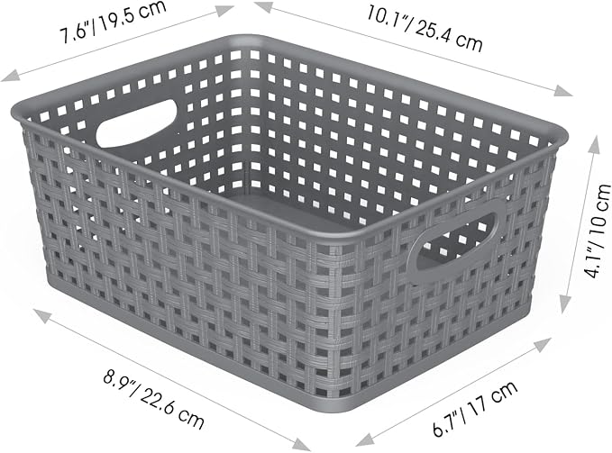 WYT Weave Storage Organizer Baskets, Grey 6-Pack Plastic Woven Baskets, 10.1" x 7.55" x 4.1" - Image 2