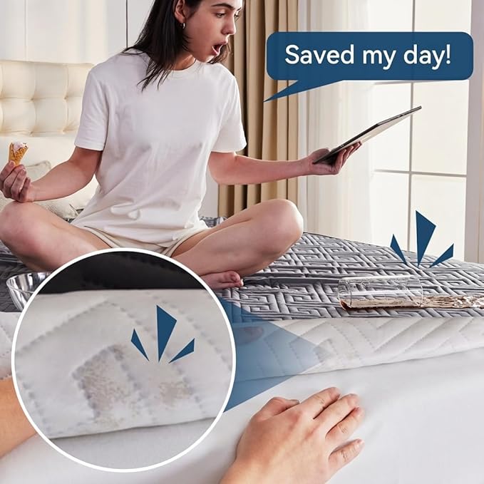 BDEUS Waterproof Mattress Protector Queen Size with Straps Noiseless Bed Cover Deep Pocket Fitted Up to 18" Depth Mattress Pad Soft Breathable Machine Washable for Bedroom, Hotel(Gray)