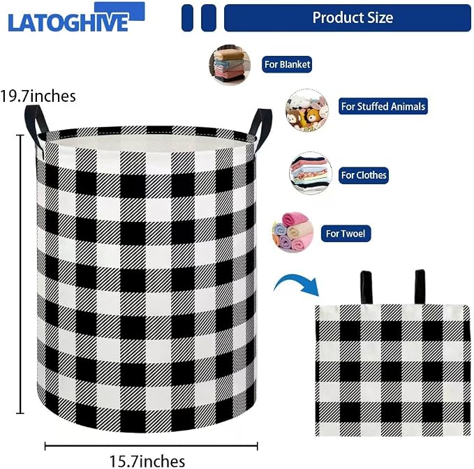 Baby Laundry Hamper kids laundry Basket Waterproof Laundry Bag for Bedroom Toy Clothes Organizer Room Décor(Checkered) - Image 2