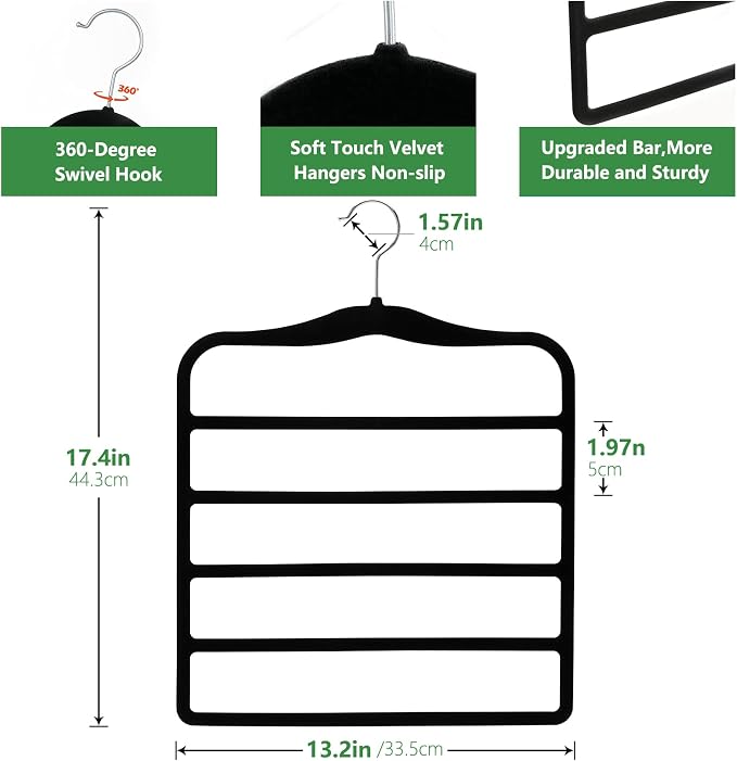 Pants Hangers Space Saving,5P Scarf Hangers for Closet Organizers and Storage,Non Slip Velvet Hanger for Closet Organizer,College Dorm Room Essentials,Heavy Duty Organization and Storage Jean Hangers - Image 3