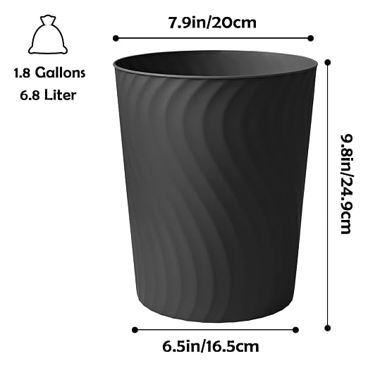 YGJT Small Trash Can, 6 Pack 1.8 Gallons Bathroom Trash Can, Slim Waste Basket, Round Garbage Can, Plastic Trash Bin for Kitchen, Dorm, Bedroom, Office, Living Room, Study, Compact Spaces(Black) - Image 6