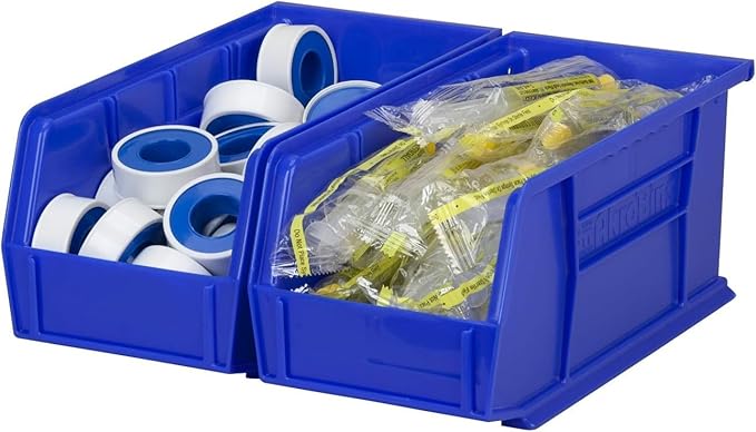 Akro-Mils 30230 AkroBins Plastic Storage Bins, Space-Saving Stackable Bins for Garage, Pantry, Craft Organization, 10.5 "L x 5.5 "W x 5"H, Blue, 12-Pack - Image 10