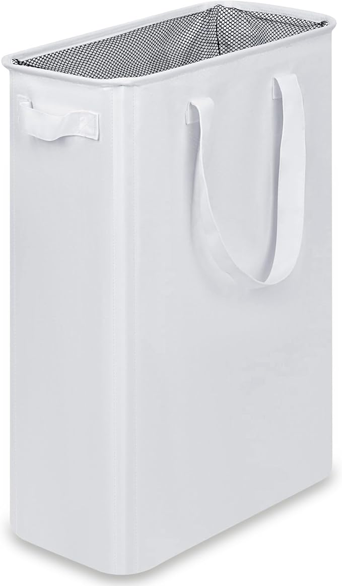 efluky Slim Laundry Basket, Narrow Laundry Hamper with Handles, Collapsible Dirty Clothes Hamper, Tall Laundry Bin for Laundry Room, Dorm and Bedroom, 12.7 Gallons(48L) White by efluky