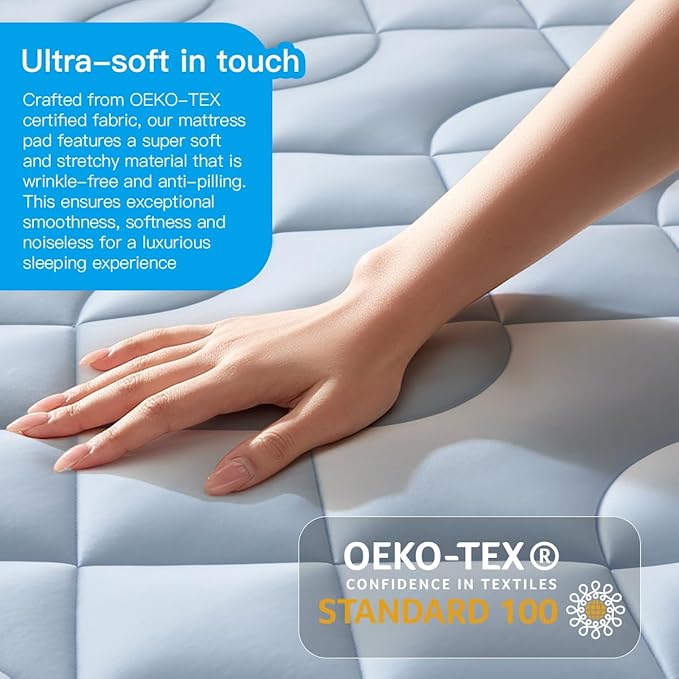 Cooling Mattress Topper King Size - Pillow Top Mattress Pad for Hot Sleepers - Breathable Ultra Soft Mattresses Protector with 8-21 Inch Deep Pocket (78x80 inch, Blue)