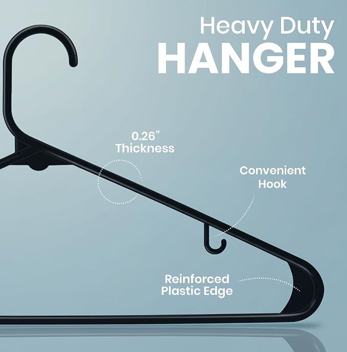 Utopia Home Plastic Hangers 20 Pack - Space Saving Clothes Hanger - Durable & Strong Closet Organizers and Storage with Built-in Strap Hooks - Essential for Shirts, Pants, Skirts & Coats (Black) - Image 2