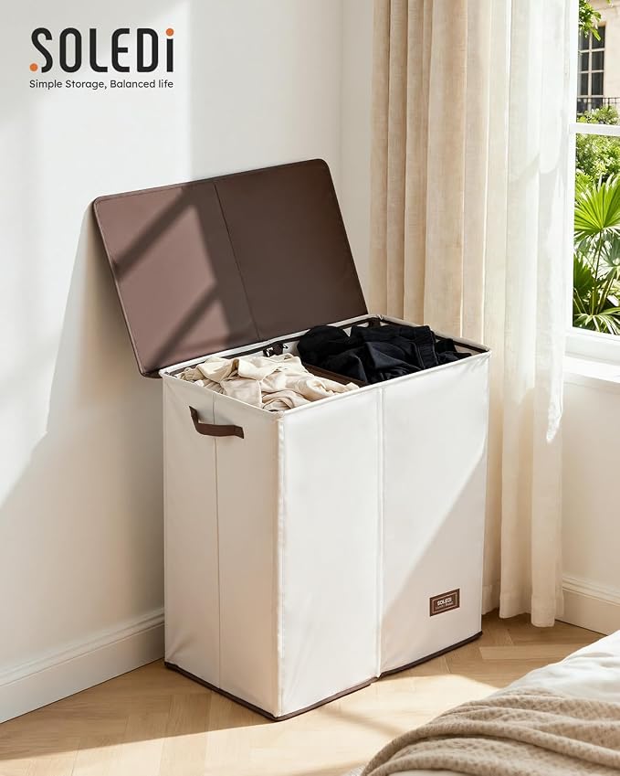 SOLEDI Large Double Laundry Hamper with Lid,165L Collapsible Clothes Hamper 2 section with Removable Bags, Space-Saving Laundry Basket for Bedroom, Dorm, College - Image 7