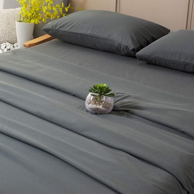 SONORO KATE Bed Sheet Set Super Soft Microfiber 1800 Thread Count Luxury Egyptian Sheets 16-Inch Deep Pocket Wrinkle and Hypoallergenic-4 Piece(Queen Dark Grey)