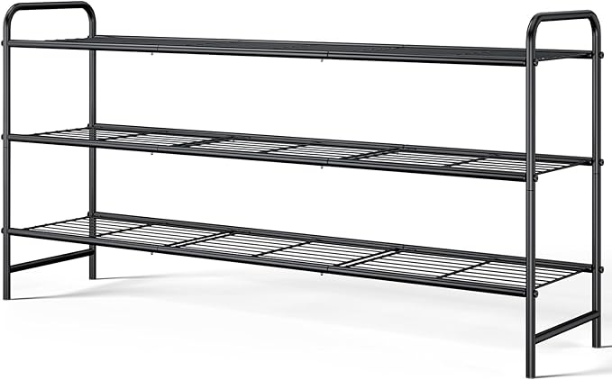 Kitsure Shoe Rack - Stainless Steel Shoe Organizer, Sturdy Shoe Rack for Closet and Front Door Entrance, Free Standing Shoe Shelf, Closet Organizers and Storage, 37.3" Wide - 3 Tier, Black by Kitsure