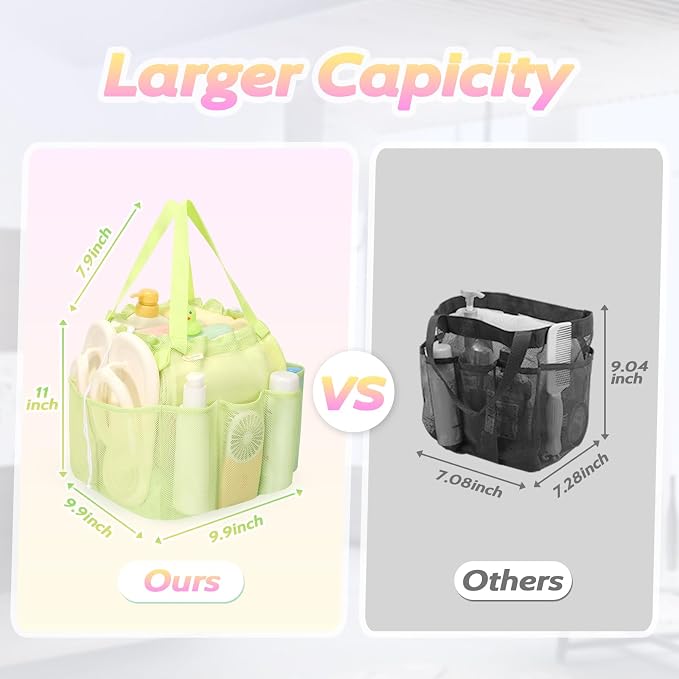 famichan Mesh Shower Caddy Portable with Drawstring, Dorm Room Essentials for College Students Girls & Boys, Large Shower Bag for Camping,Swimming,Gym,Travel,Bathroom - Green - Image 4