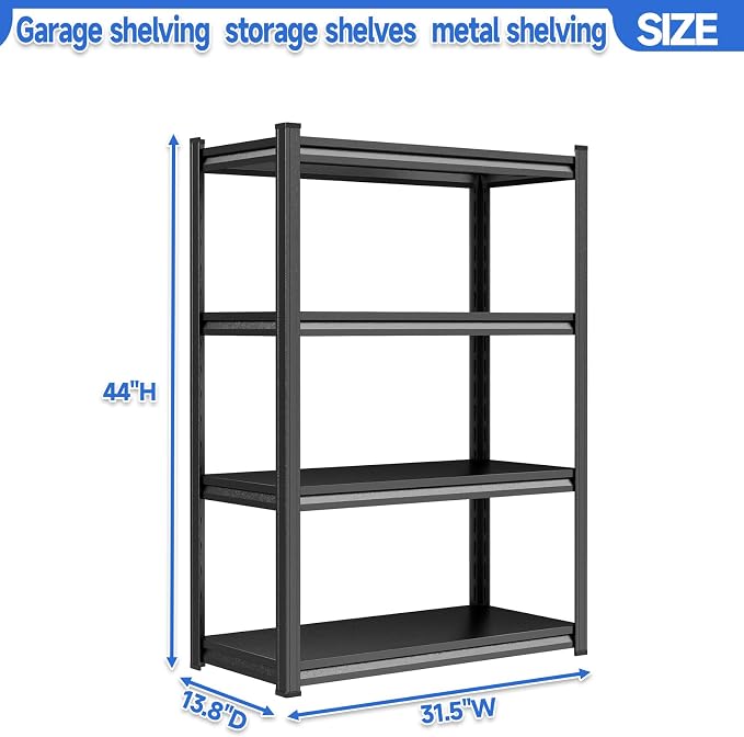 PRESTELION 44" H Storage Shelves 4-Tier Metal Shelf 2000LBS Garage Shelving Unit Adjustable Shelf for Basement, Warehouse, Pantry, Closet, Kitchen 44" H x 31.5" W x 13.8" D, Black - Image 2