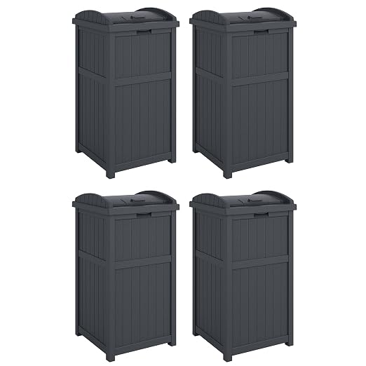 Suncast 4 Pack Outdoor Waste Bin Trash Hideaway Container with Latching Lid, 33 Gallon Capacity by Suncast