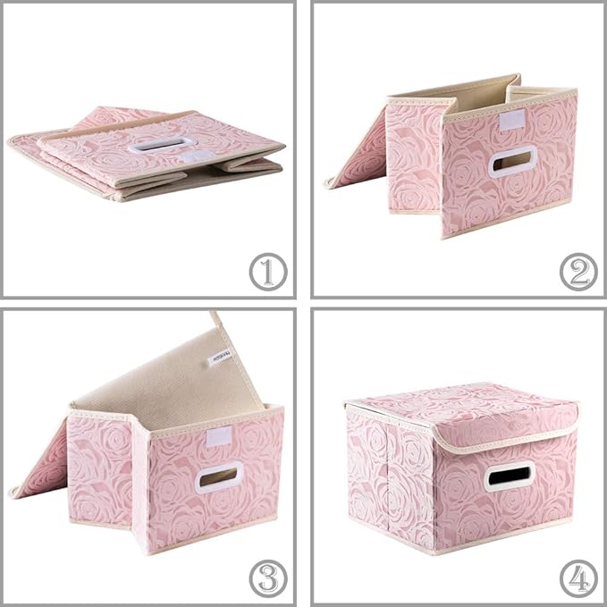 PRANDOM Collapsible Storage Boxes with Lids Fabric Decorative Storage Bins Cubes Organizer Containers Baskets with Cover Handles Divider for Bedroom Closet Living Room 9.8x7.9x6.7 Inch 3 Pack - Image 5